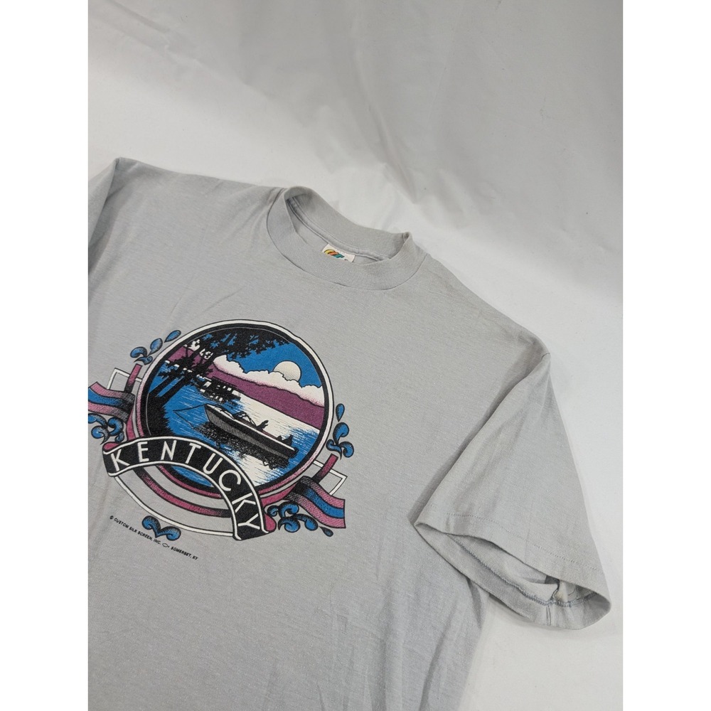 Vintage 1980's Kentucky T Shirt.  XL. Single Stitch. Gray Custom Silk‎ Screen